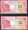 2012年中國銀行、澳門大西洋銀行拾圓龍鈔各一枚（末三位相同、豹子號111）