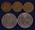 1949年香港五仙硬幣二枚、1971年香港五仙硬幣、1960年、1972年香港伍毫硬幣各一枚