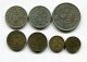 1960年香港壹圓硬幣、1973年、1951年香港伍毫硬幣、1949年、1964年香港一毫硬幣、1949年、1965年香港五仙硬幣各一枚