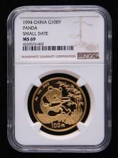 1994年熊猫1盎司普制金币一枚（小字版、NGC MS69）