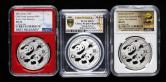 2022年熊猫30克普制银币三枚（部分初打标、部分首期发行、带说明书、PCGS MS70、NGC MS70）