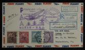 1937年澳门航空寄韦恩斯伯勒市封、贴澳门加盖票四枚、销澳门戳、韦恩斯伯勒市落戳
