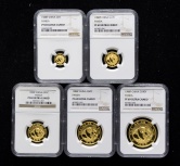 1988年熊猫精制金币五枚一套（P版、含1/20盎司、1/10盎司、1/4盎司、1/2盎司、1盎司）