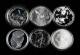 2007年熊貓1盎司普製銀幣、澳大利亞考拉、英國不列顛女神、加拿大楓葉、美國鷹洋、墨西哥自由女神1盎司銀幣各一枚，共六枚