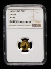 2002年熊猫1/20盎司普制金币