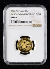 2008年交通银行成立100周年熊猫加字1/4盎司普制金币