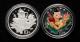 1997年中國傳統吉祥圖-吉慶有餘1盎司普製銀幣、1盎司精製彩銀幣各一枚，共二枚