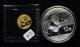 2014年熊貓1盎司普製銀幣、1/10盎司普製金幣各一枚，共二枚