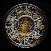 1999年镀金滴水观音1盎司普制银币一枚、如意吉祥1/2盎司银章六枚一套，共七枚