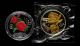 1999年昆明世界園藝博覽會-月季花鍍金1盎司普製銀幣、山茶花1盎司精製彩銀幣各一枚，共二枚