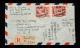 1950年重慶掛號寄美國封、貼西南區西南解放紀念50元、100元加蓋改值四枚、銷3月16日重慶戳、廣州中轉戳