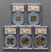 1992年熊猫普制金币五枚一套（含1/20盎司、1/10盎司、1/4盎司、1/2盎司、1盎司）