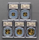 1998年熊猫普制金币五枚一套（含1/20盎司、1/10盎司、1/4盎司、1/2盎司、1盎司）