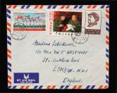 1968年广东广州航空寄英国封、贴文5娘子军、文2坐像、文3（35分）各一枚、销5月5日广东广州戳