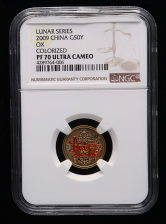 2009年己丑牛年生肖1/10盎司精制彩金币一枚（带证书、NGC PF70）