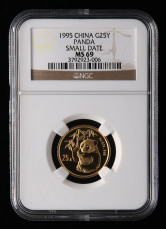 1995年熊猫1/4盎司普制金币一枚（小字版、NGC MS69）