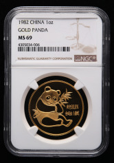 1982年熊猫1盎司普制金币一枚（NGC MS69）